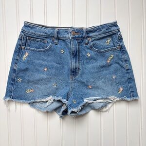 American Eagle Mom Short Denim Jean Shorts Embroidered Flowers Daisy Size 2